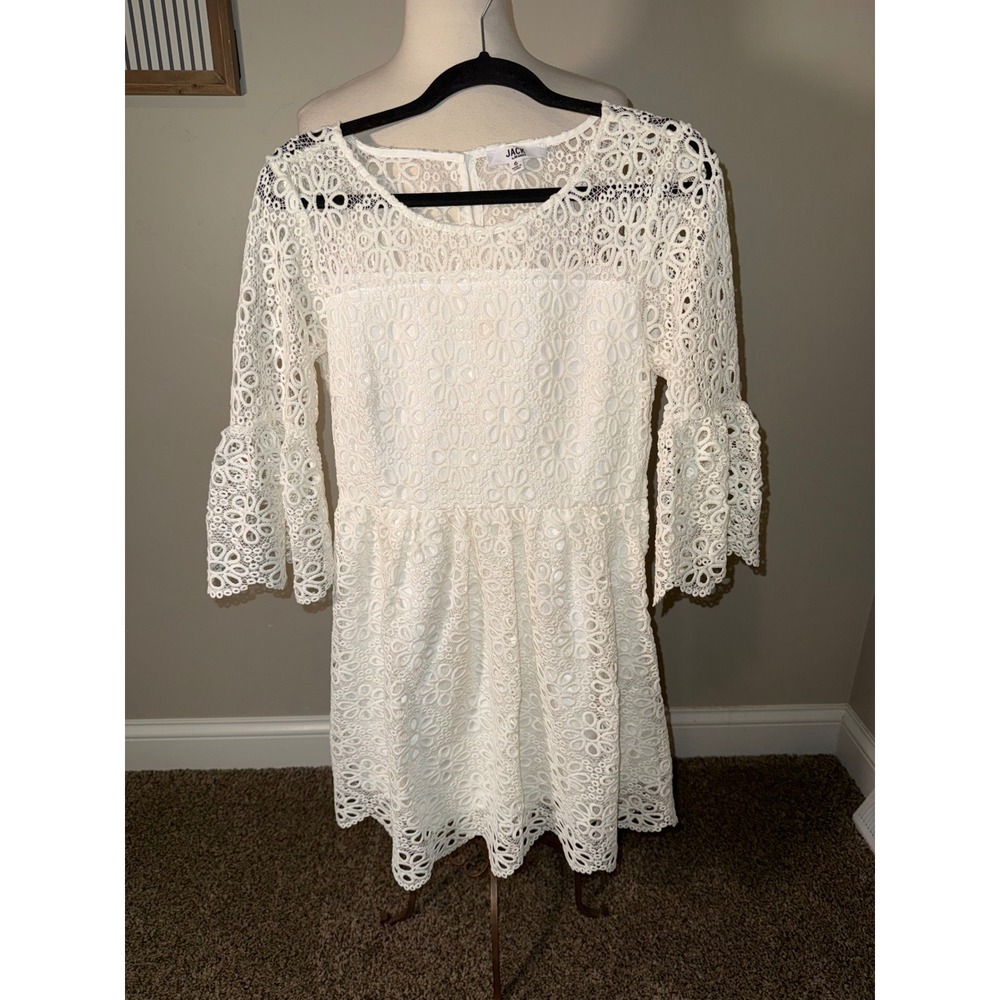JACK by BB Dakota White Lace Bell Sleeve Fit Flare Dress Size 6